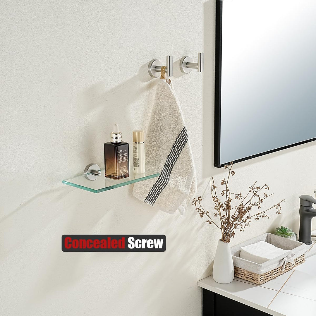 JQK Badezimmer-Glasregal, gehärtetes Glas, Duschaufbewahrung, 20,3 x 12,7 cm, 304 Edelstahl, gebürst
