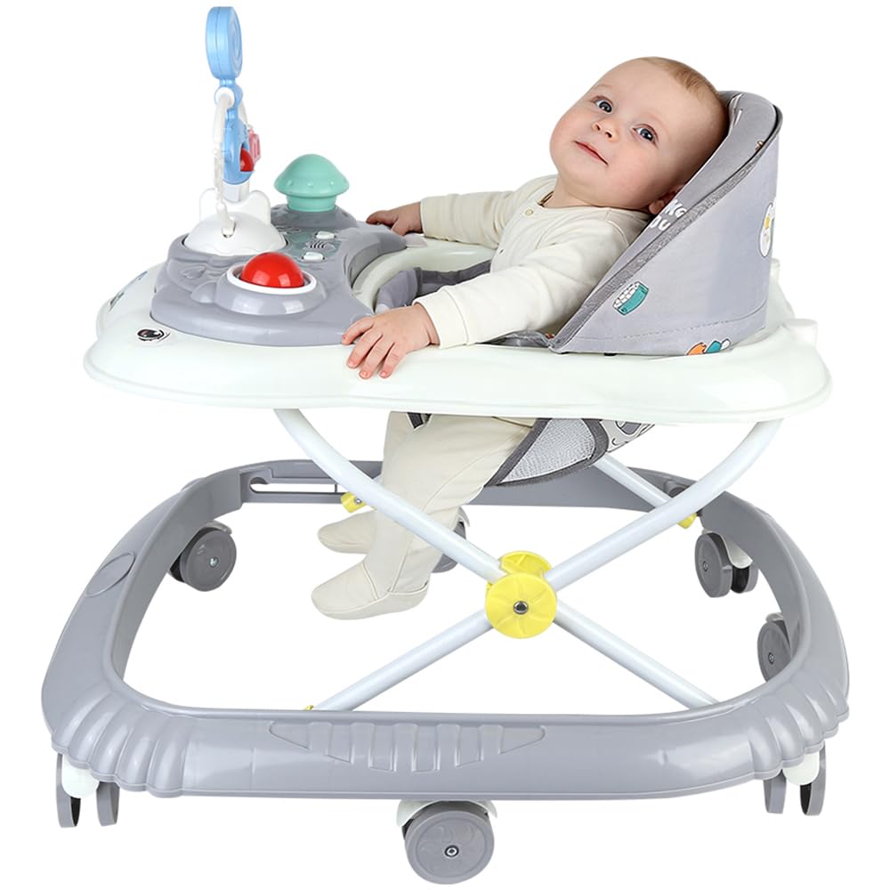 Gehhilfe mit 4 Höhenpositionen, von 6 bis 18 Monaten Baby-Lauflernhilfe, Faltbarer Lauflernwagen für