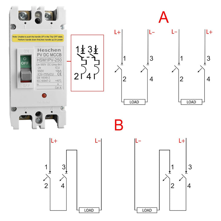 Heschen DC-Leistungsschalter MCCB, HSM1PV-250, 2-polig, DC550V 180A, Photovoltaik-Leistungsschalter,