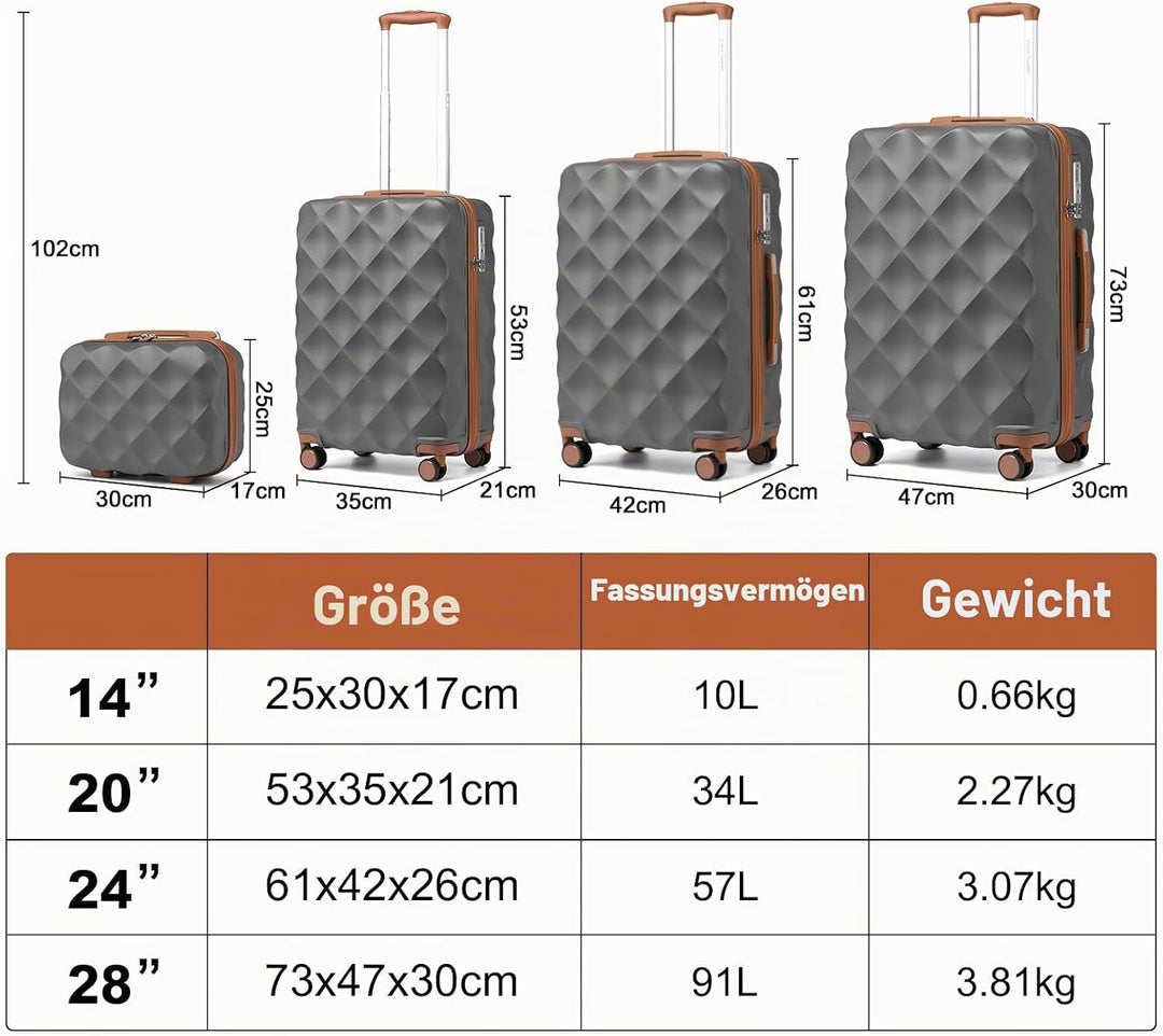 British Traveller Robustes ABS- und PC-Hartschalengepäck mit 4 Spinnrollen, TSA-Schloss, YKK-Reissve