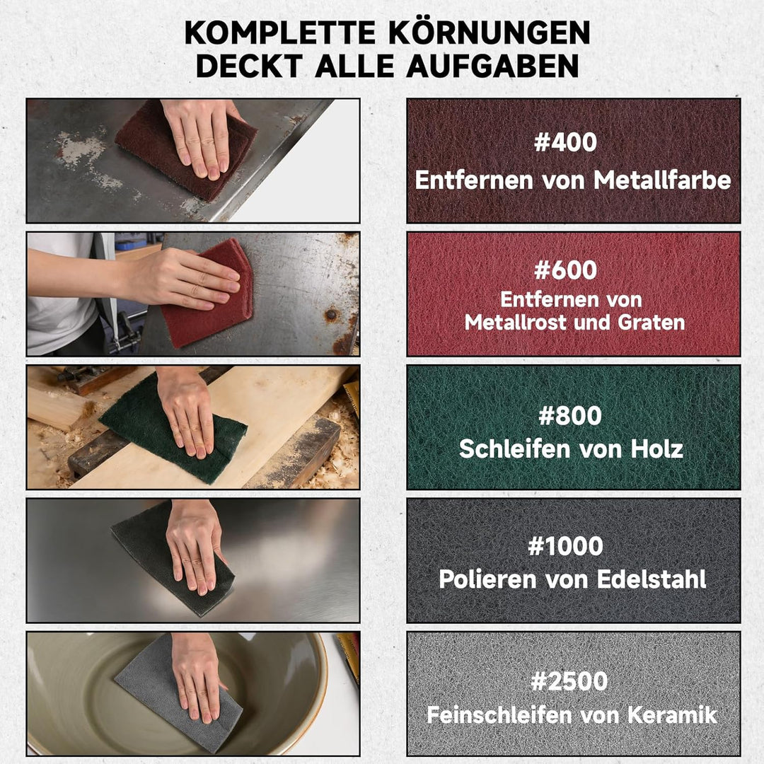 Schleifvlies Rolle 5 m x 95 mm Korn 600, Schleifpad/Schleiffleece für Holz, Edelstahl, Metall und Sc