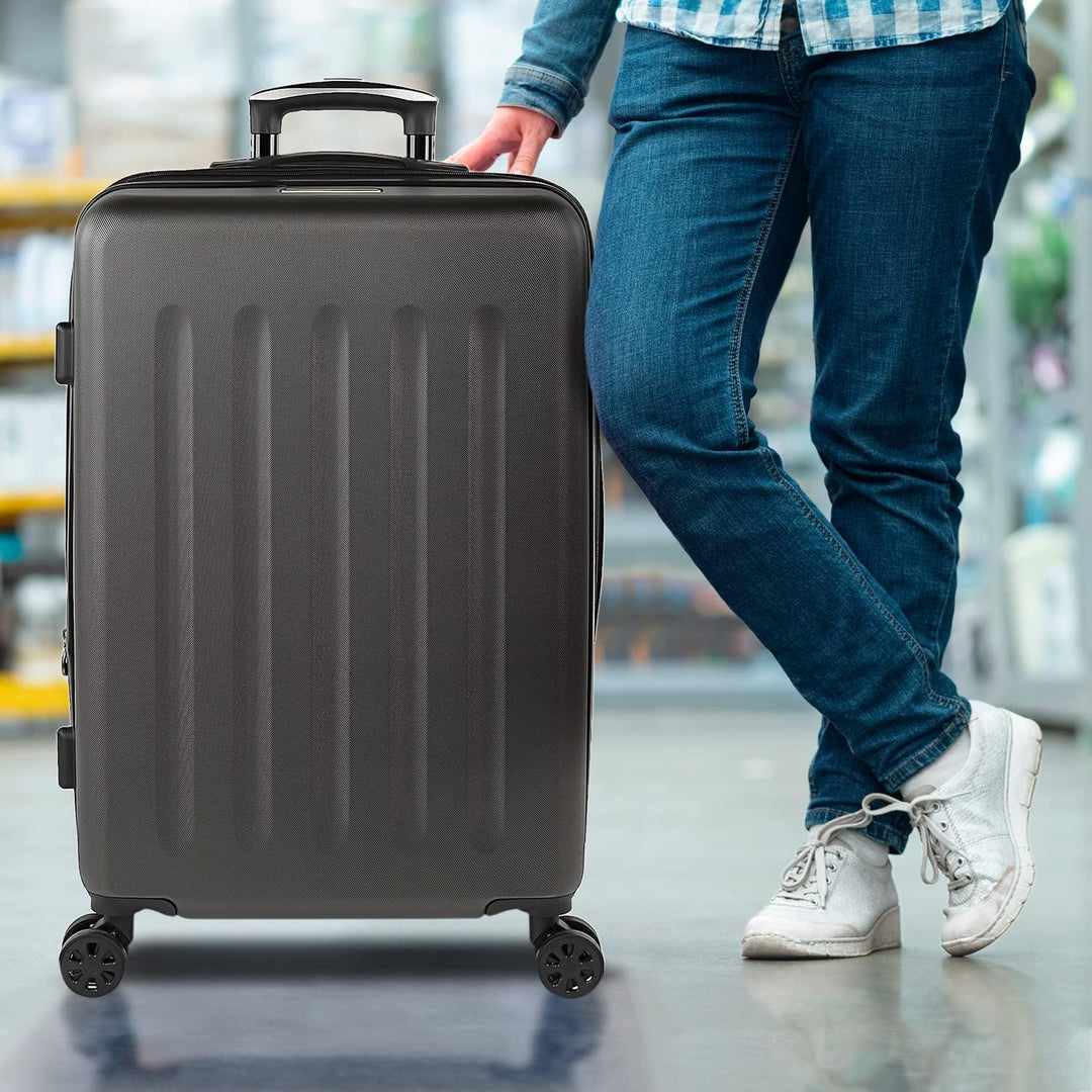 SKPAT Reisekoffer-Set, 4 Räder, Reisekoffer-Set, leicht, mit Zahlenschloss Antrazit M, Antrazit M