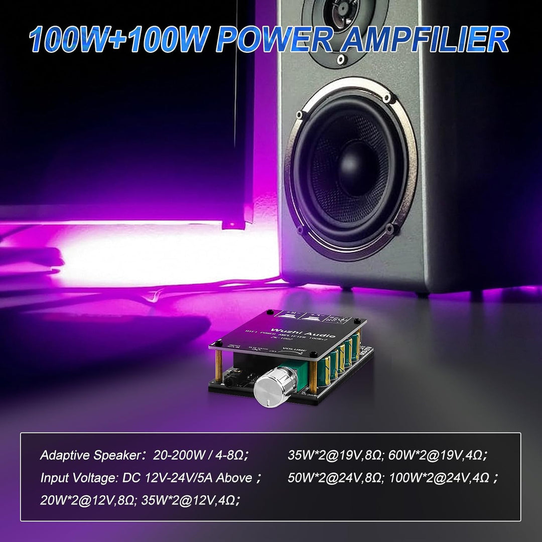 HiFi-Verstärker mit Bluetooth 5.0-Audioverstärkungskarte, ZK-1002 2.0-Kanal 100W x 2 Mini-Stereo-Lei