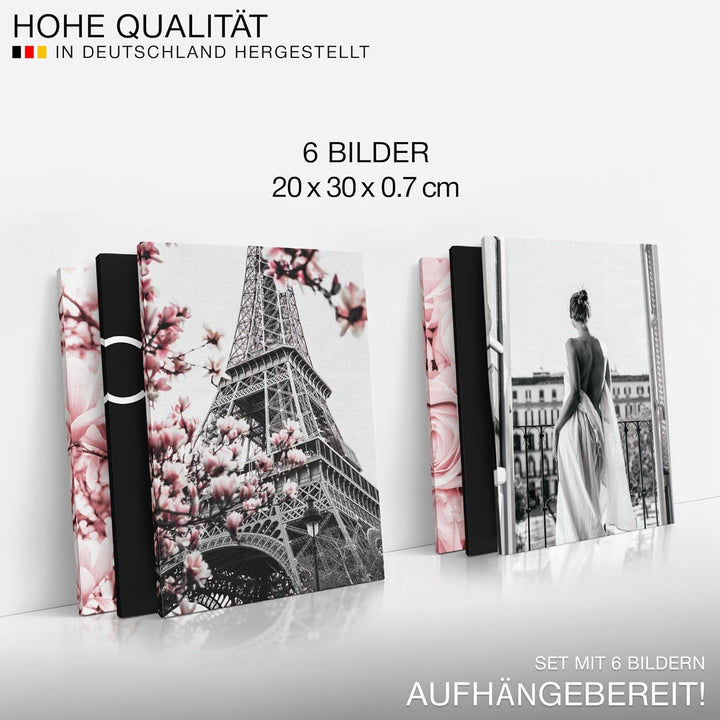 Novart Wandbilder Set - KOMPLETT AUFHÄNGFERTIG - Made in Germany - Moderne Bilder Fashion Paris Wohn