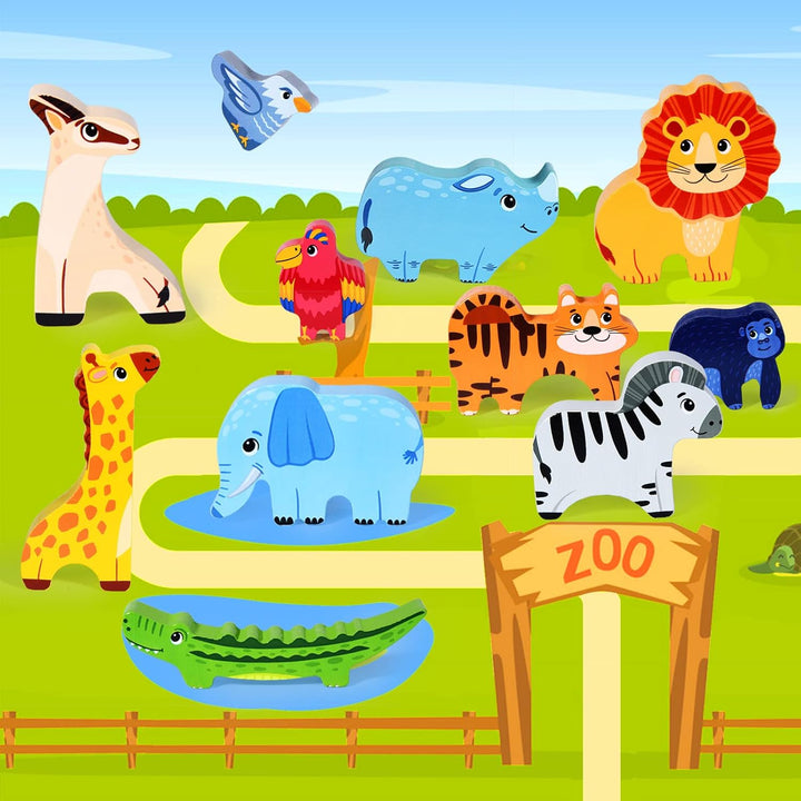 Atoylink Montessori Holzspielzeug ab 2 3 4 5 Jahren Stapelspiel Stapelspielzeug Tiere zum Stapeln Ba