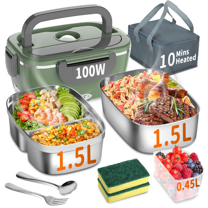 Elektrische Lunchbox 100W, 3-in-1 tragbare beheizte Lunchbox, Herausnehmbare Edelstahl-Brotdose, 12V