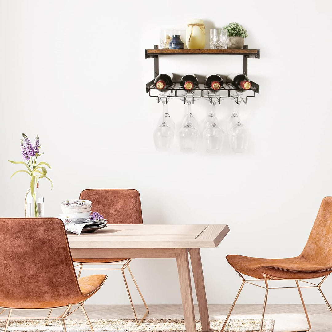 B4Life Wandmontierte Weinregale，Weinglashalter Wandmontage mit Stemware Aufhänger Moderne Weindispla
