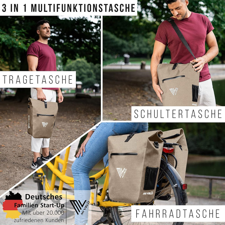 MIVELO 2in1 Fahrradtasche Gepäckträgertasche wasserdicht 100% PVC frei + Laptopfach + Schloss – Fahr