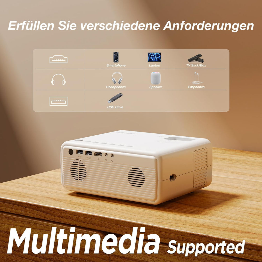 Mini Beamer Bluetooth mit Stativ, VideoBeamer 12000 Lux 1080P, iZEEKER Beamer für Handy Phone, Heimk