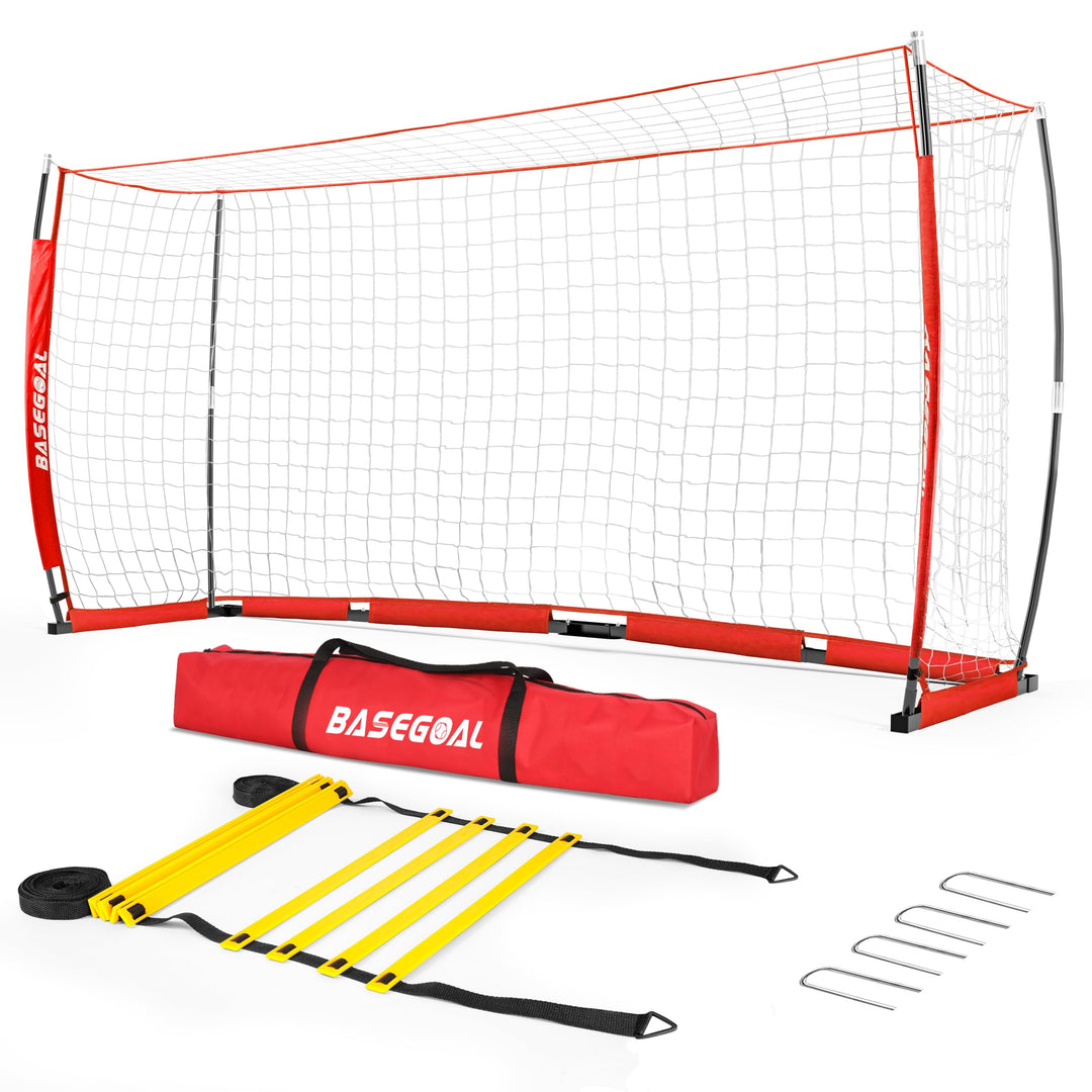 Fussballtor Outdoor [180cm/240cm/365cm], Faltbares Fussballtor Garten & Training mit Koordinationsle