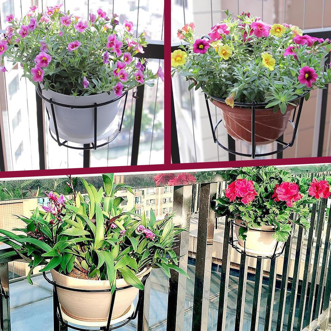 4er-Pack runde Pflanzgefässe zum Aufhängen mit Geländer, Blumentopfhalter, Metalltopf-Pflanzenkorb,