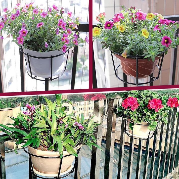 4er-Pack runde Pflanzgefässe zum Aufhängen mit Geländer, Blumentopfhalter, Metalltopf-Pflanzenkorb,