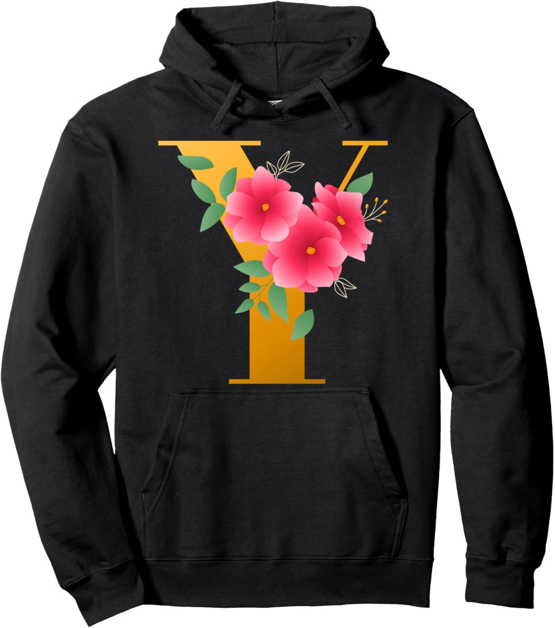Floral Y Alphabet Cute Initial Monogram Letter Y Graphic Pullover Hoodie