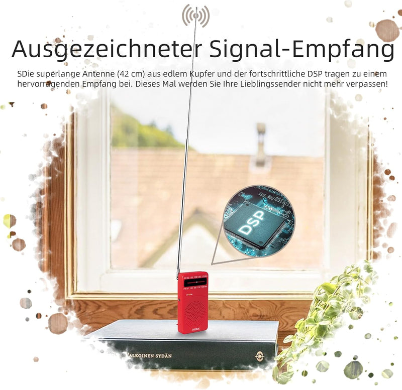 PRUNUS J-166 AM FM UKW Radio Batteriebetrieben, Transistorradio Weltempfänger Radio mit grossartiger
