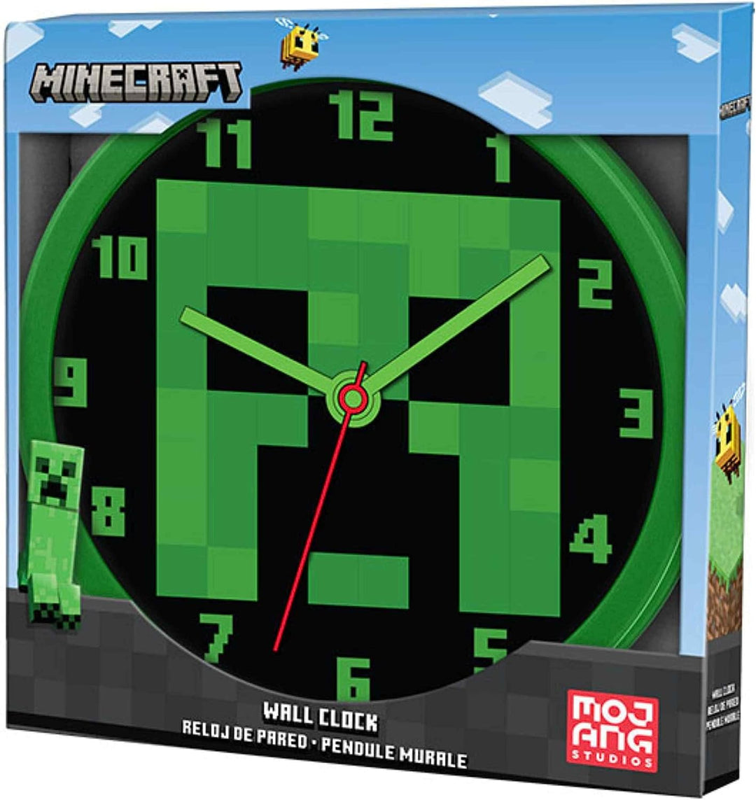 SRV Hub Minecraft Kinder-Wanduhr, 25 cm, minimaler Sound, Wanduhr für Kinder, Lernzeit, buntes Ziffe