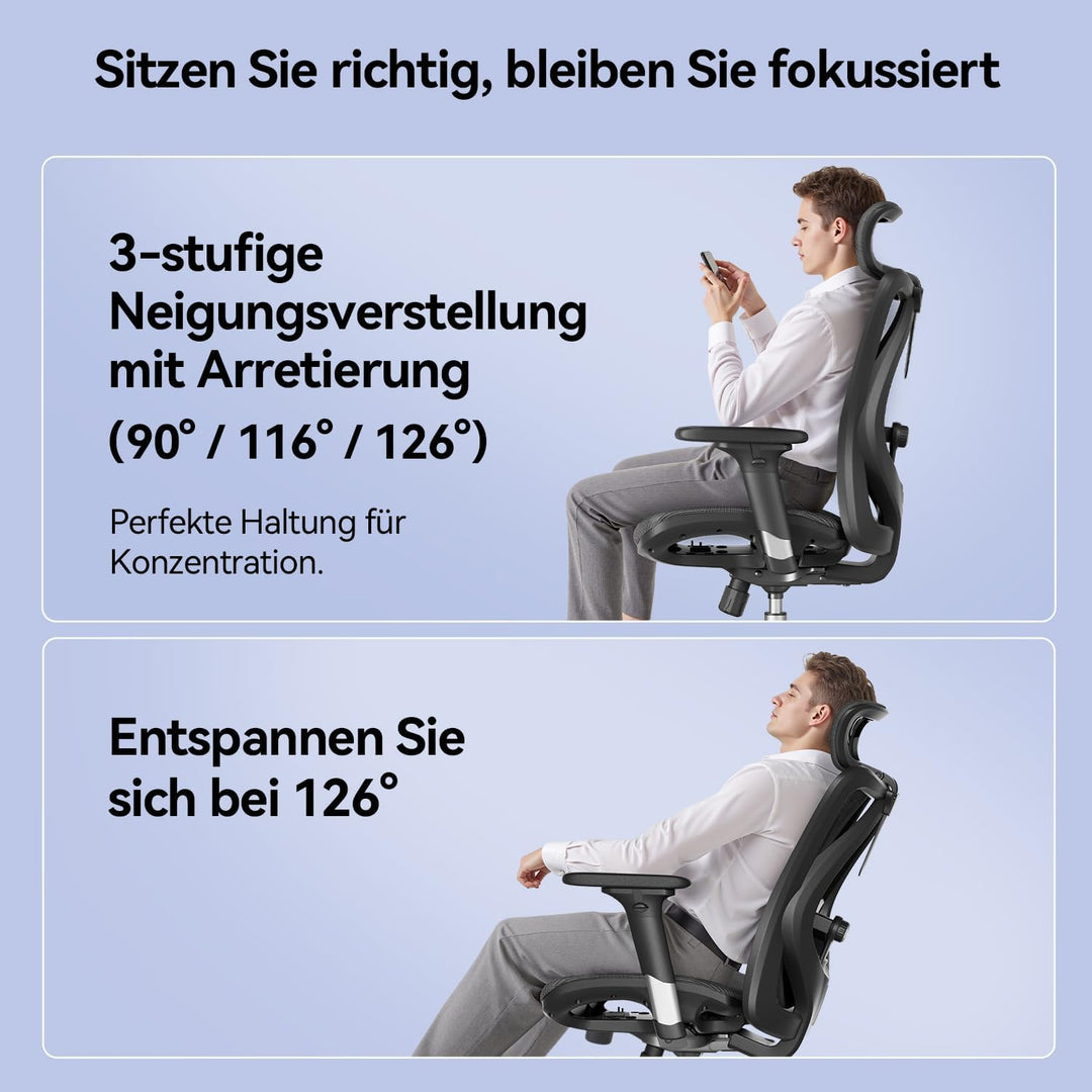 SIHOO M57 Ergonomischer Bürostuhl, Chefsessel mit 3D verstellbare Armlehne und Lendenwirbelstütze, H