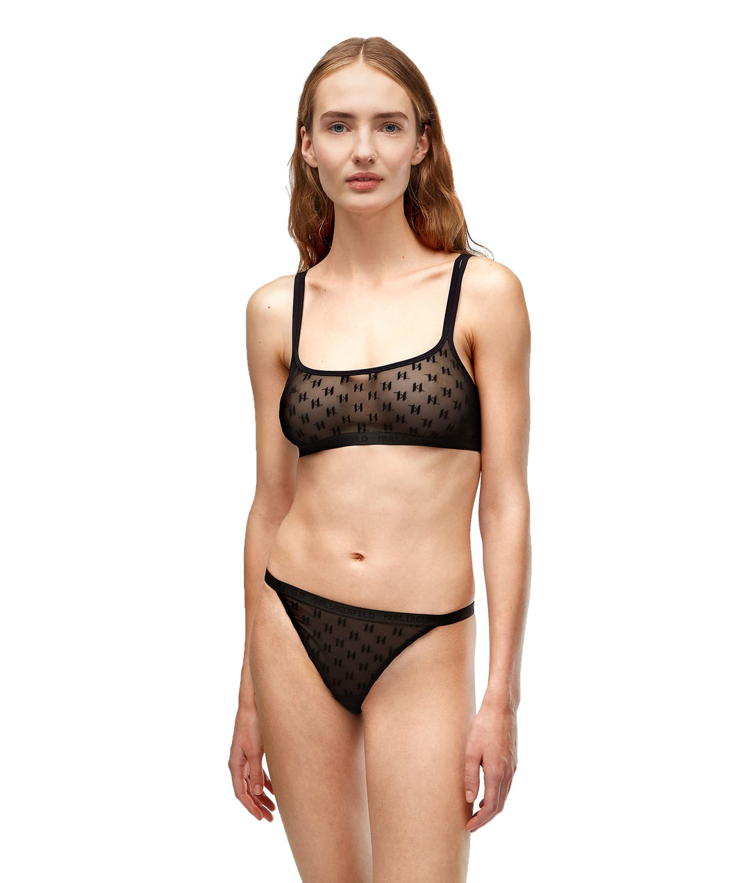 KARL LAGERFELD Damen Kl Monogramm Flock Bralette XS Schwarz, XS Schwarz