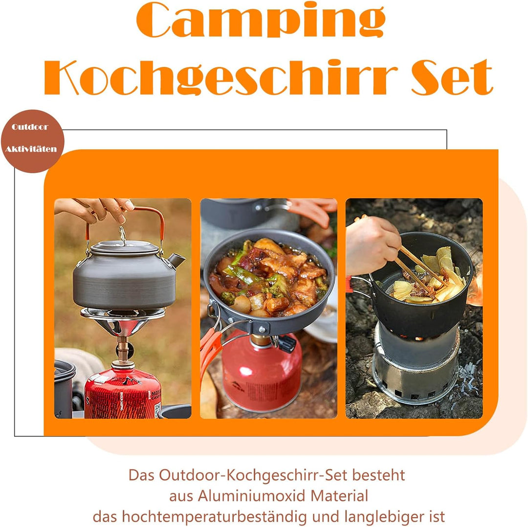 Camping Kochgeschirr Set, Outdoor Geschirr Set Kochtopf Set 10-teilig, Grillgeschirr Picknick Topf m