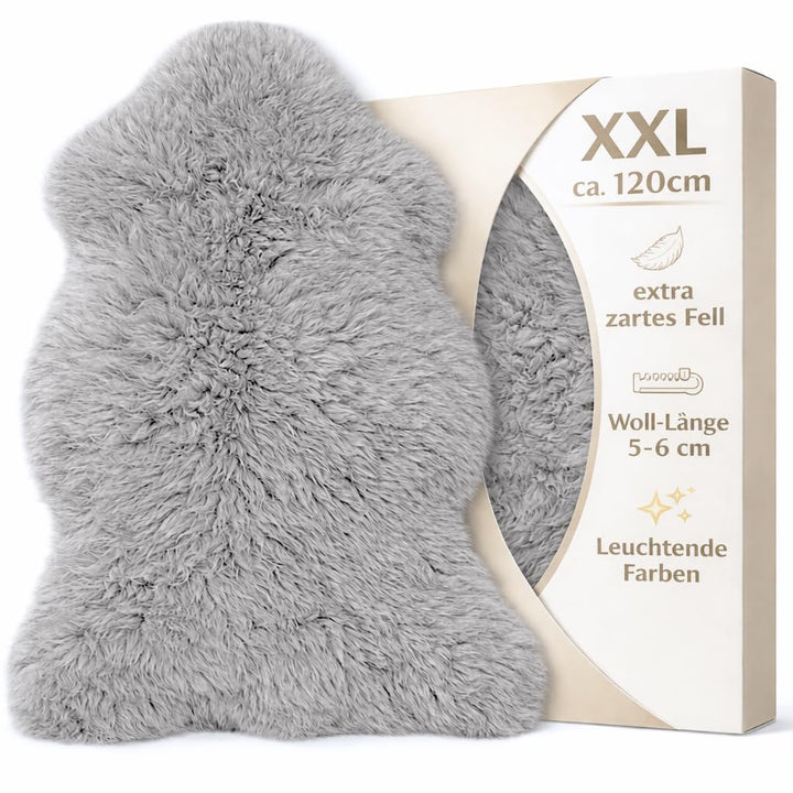 Extra grosses Super-Premium Lammfell, Schaffell hell-grau. Extra zartes, geruchsarmes, echtes Merino