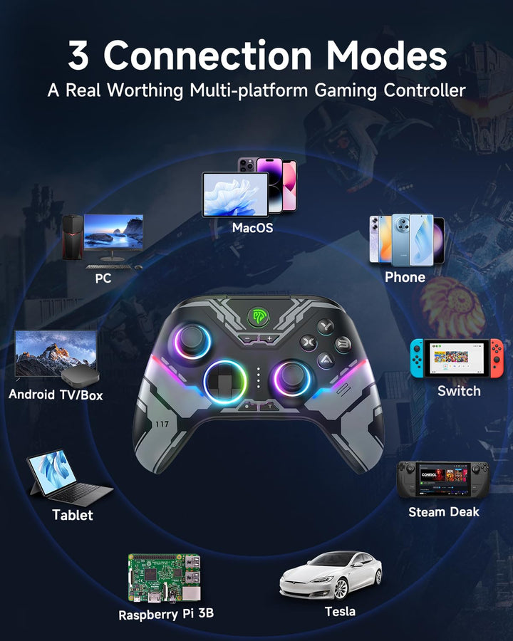 EasySMX X15 Controller PC, PC Controller Wireless mit 7 RGB Licht, Gaming Controller PC mit Hall Joy
