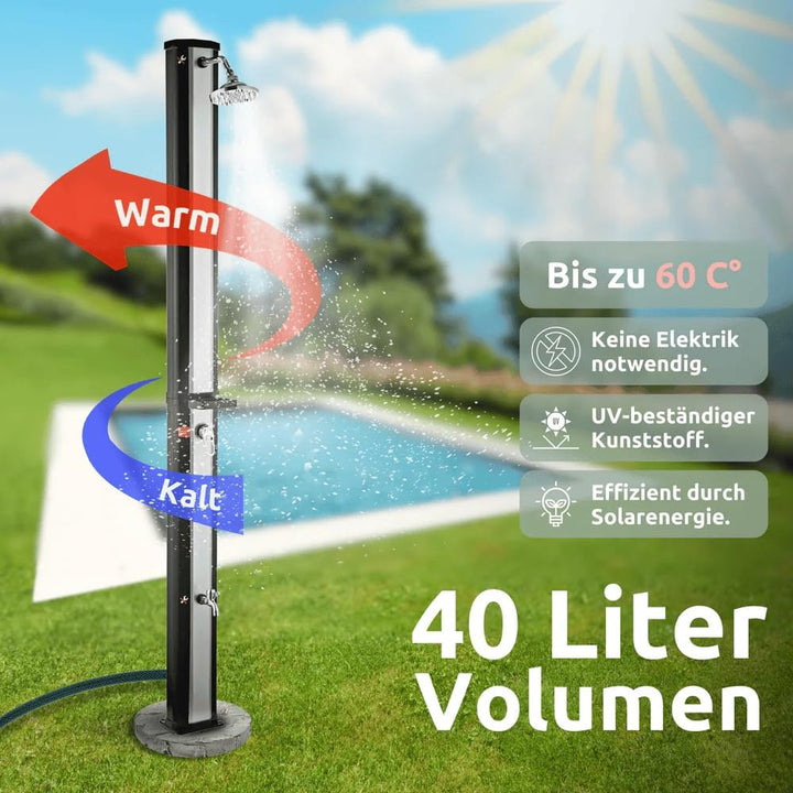 DELUKE Outdoor Solardusche 40 Liter inkl. Wasserspeicher - Mit Abdeckung | Solar Gartendusche warmes
