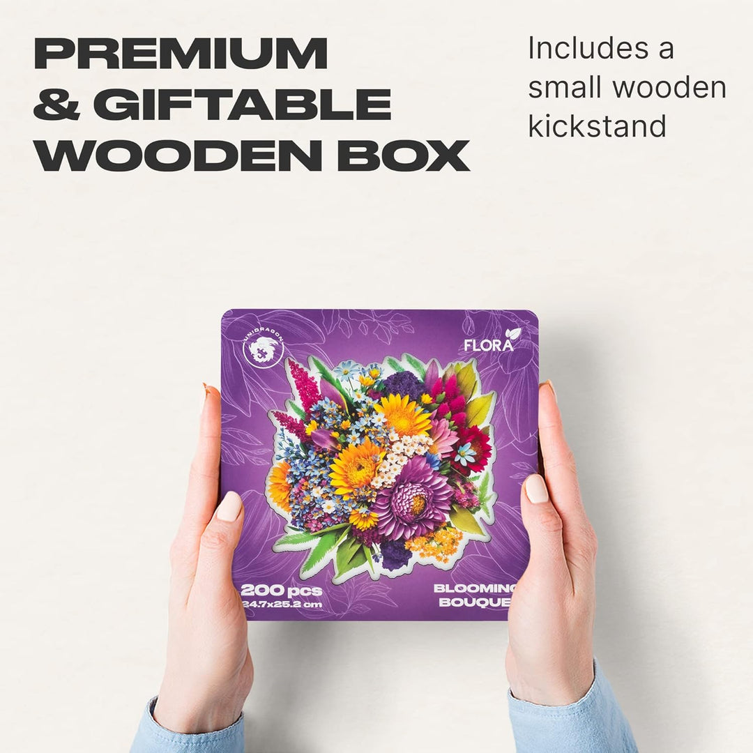 UNIDRAGON Original Holzpuzzle - Flora Blühender Strauss, 200 Teile, 9.7 х 9.9 Zoll (24.7 х 25.2 cm)