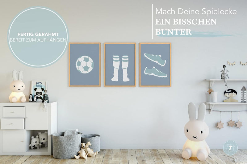 Papierschmiede® Kinderbilder 3er Set, A4 gerahmt in Holzrahmen (Natur), Geschenk für Jungen & Mädche