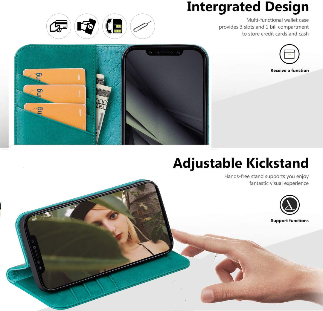 VISOUL Hülle für iPhone 13 Pro Max Handyhülle Schutzhülle TPU [Echtleder] [Kartenfach] [Magnet] [Sta