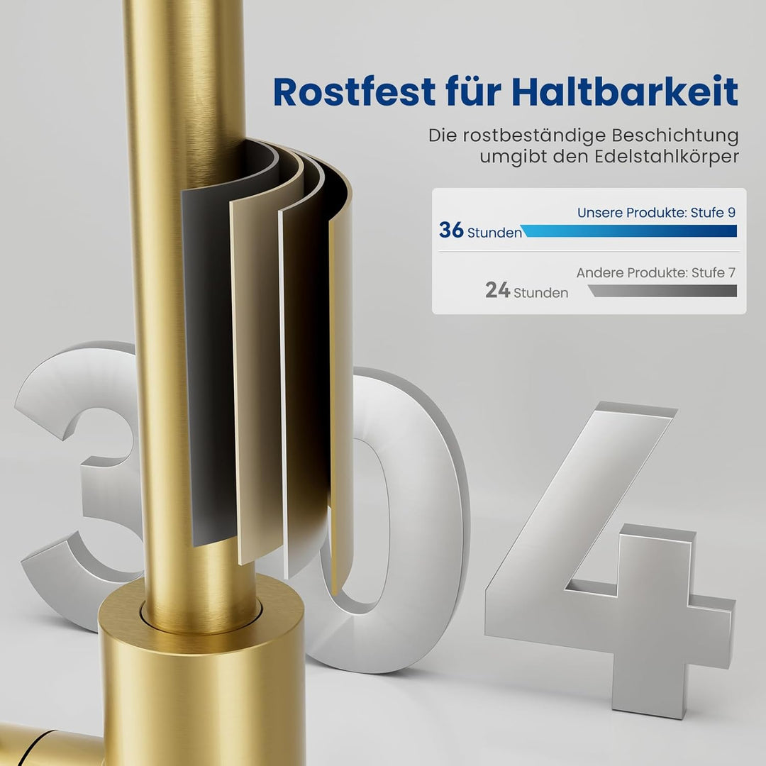 CECIPA Wasserhahn Küche Gold, 360° Drehbar Hochdruck Armatur Küche, Armatur mit Brause, Gold