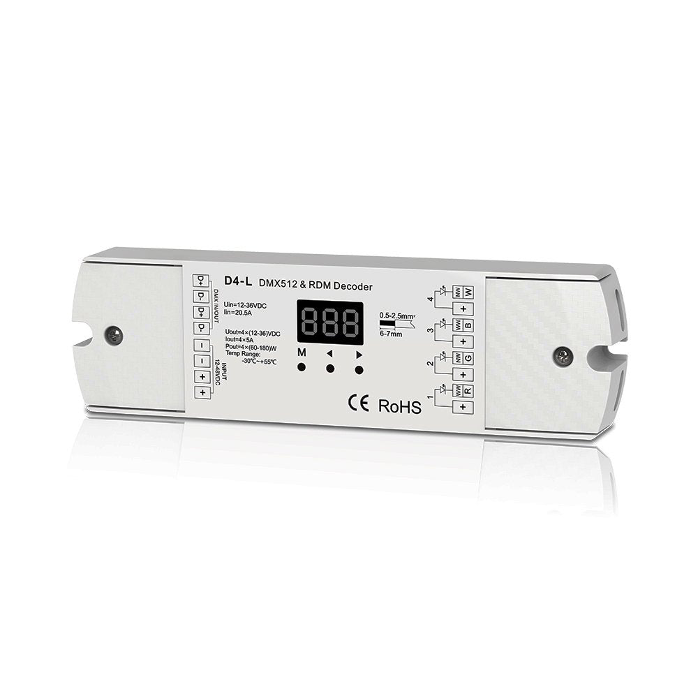 4CH 5A/CH Constant Voltage DMX512 & RDM Decoder RGBW Controller 4 Channel Dimming Controller 12-24V