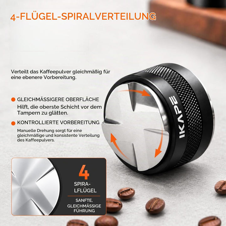 IKAPE Coffee Products, 58mm Kaffeeverteiler &amp; Handstampfer, Espresso-Verteiler mit Einstellbarer Tie