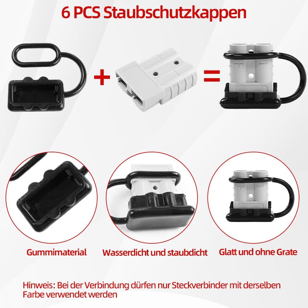 12 Stück Anderson Stecker 50A 600V, Batterie Schnelltrennstecker, Hochstromstecker 50A für Auto, Woh