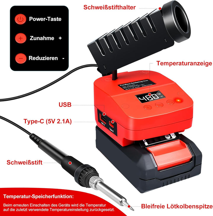 GZYZ Akku-Lötkolben-Set kompatibel mit Ein hell PXC 18V Akku, Tragbarer Lötkolben mit USB und Typ-C,