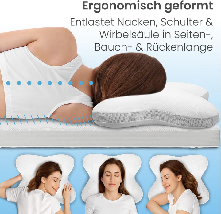 maxVitalis orthopädisches Nackenstützkissen, Visko Schlafkissen in Schmetterlingsform, Nackenkissen
