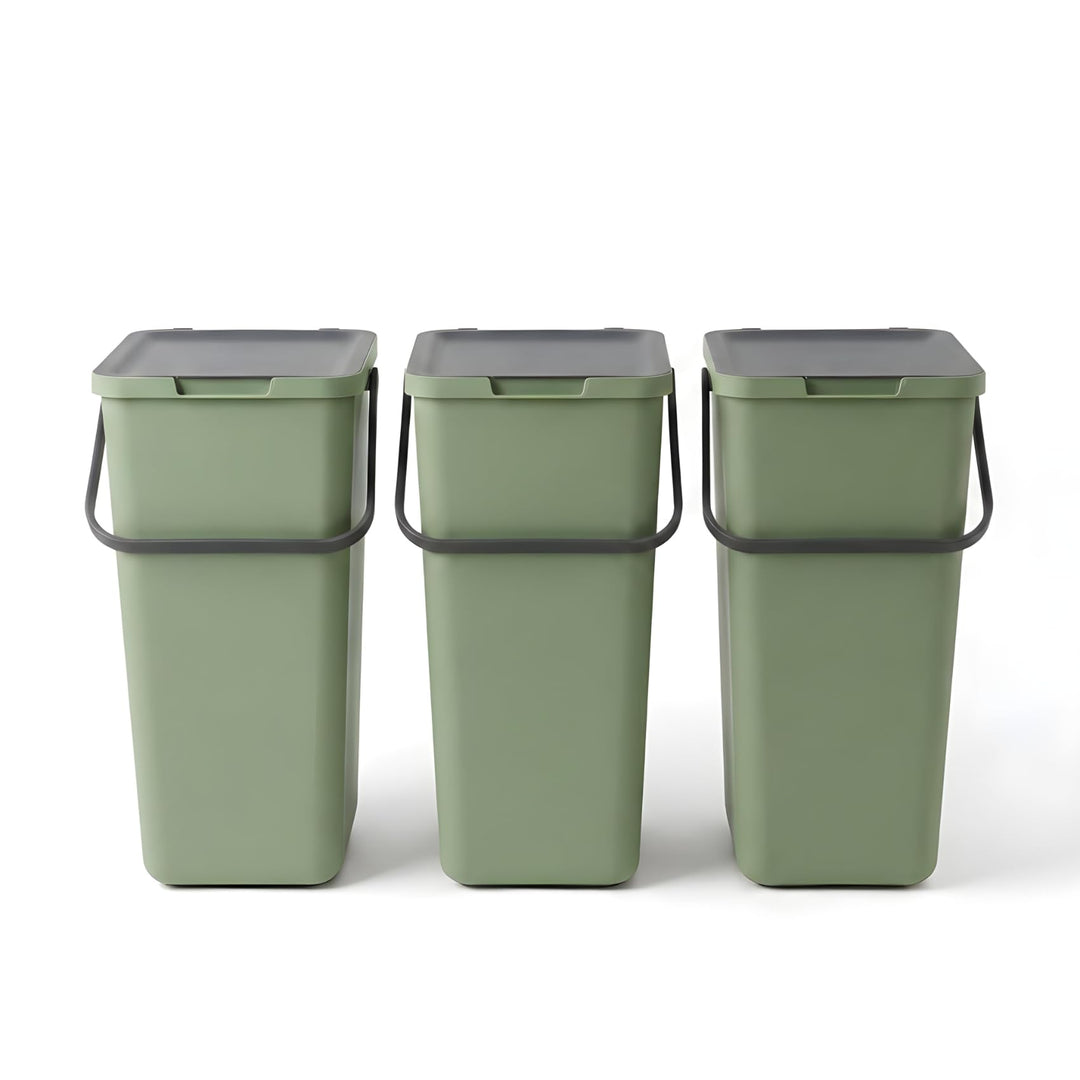 Mülltrennsystem 3 fach, 3x 32l grün, gross, Mülleimer freistehend, geruchsdicht, 34x28x53(H) cm, Grü