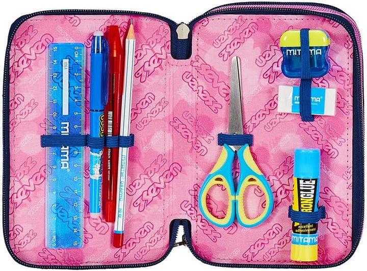Seven Federmäppchen, Mäppchen, Mehrfarbig, Federtasche für Schreibwaren, Etui komplett mit Bleistift