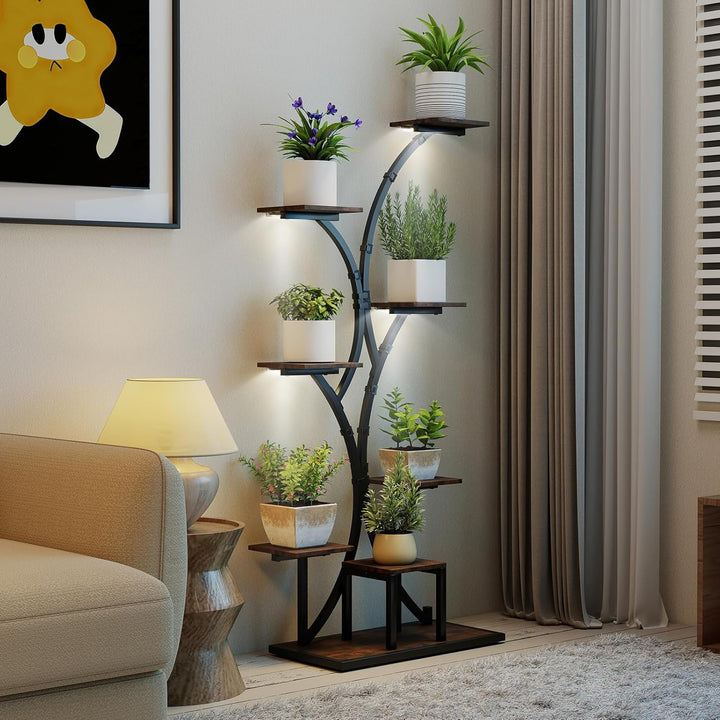 COSTWAY Pflanzenständer mit Wachstumslichtern, 8-stöckiges Pflanzenregal, Blumenständer Innenbereich