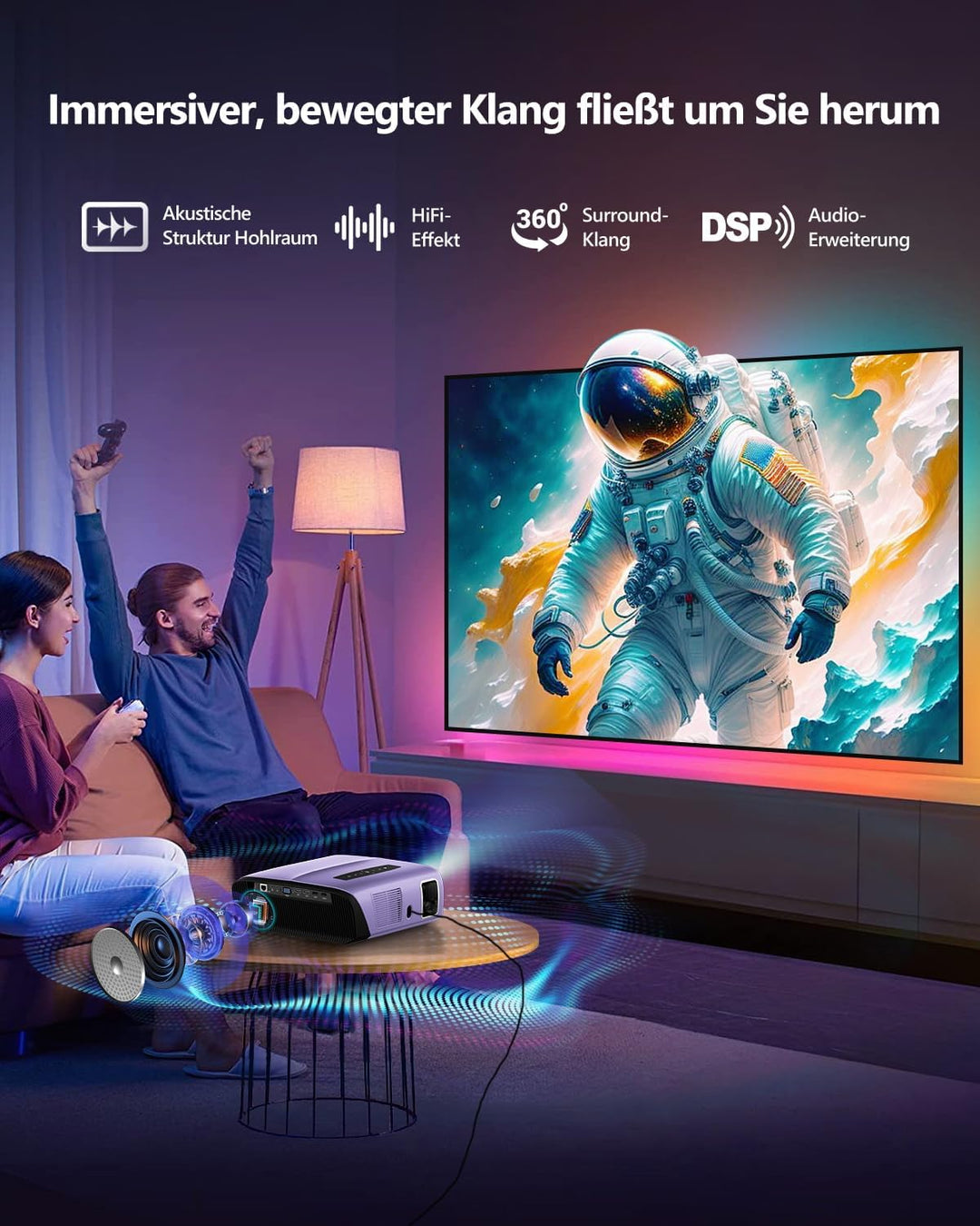 Ultra HD 4K Beamer mit WiFi Bluetooth Streaming Apps,LED Smart Android TV Beamer 4K Heimkino Outdoor
