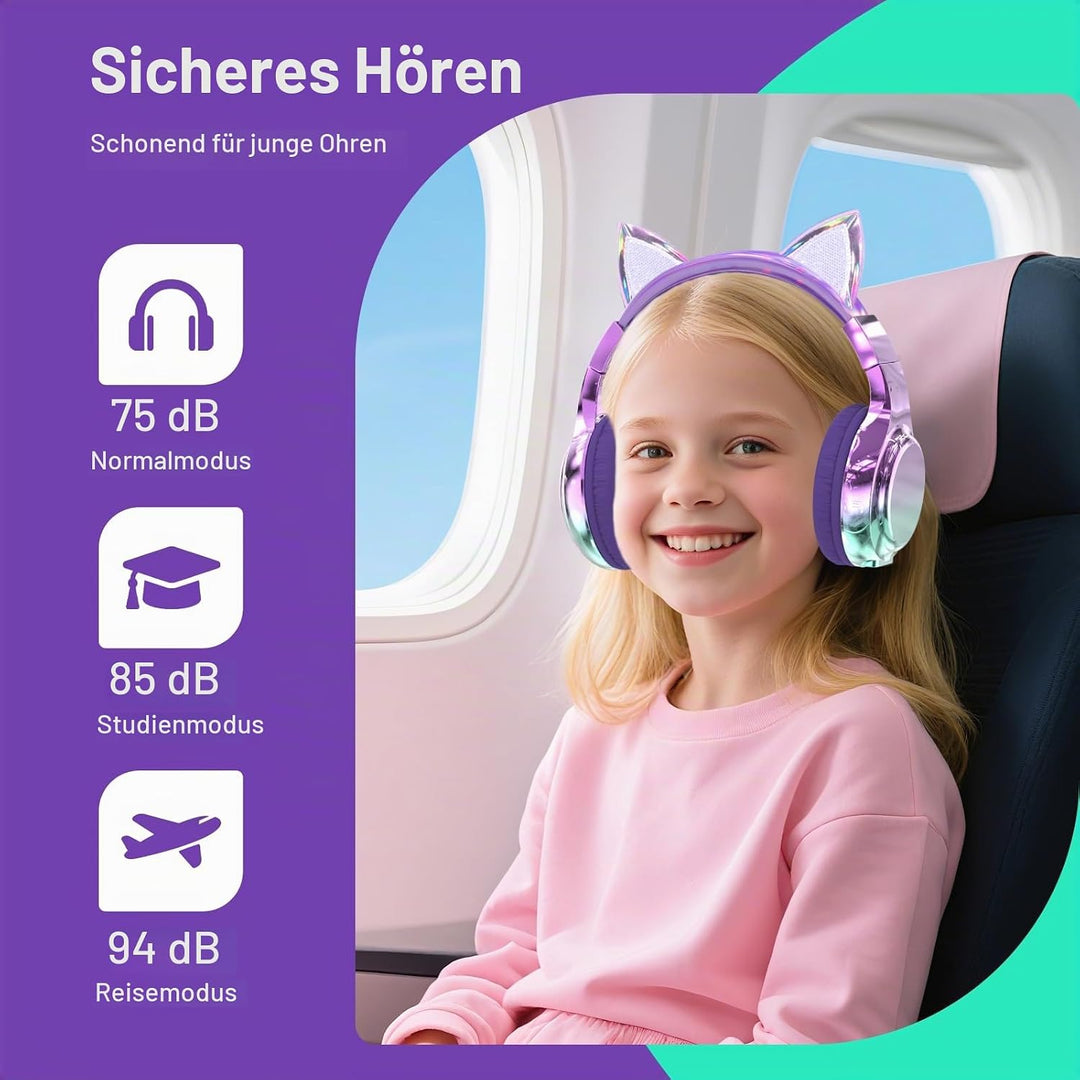 JYPS Bluetooth Kopfhörer Kinder, Metallisch Kabellose Kopfhörer Kinder Over Ear mit 74/85dBA Lautstä