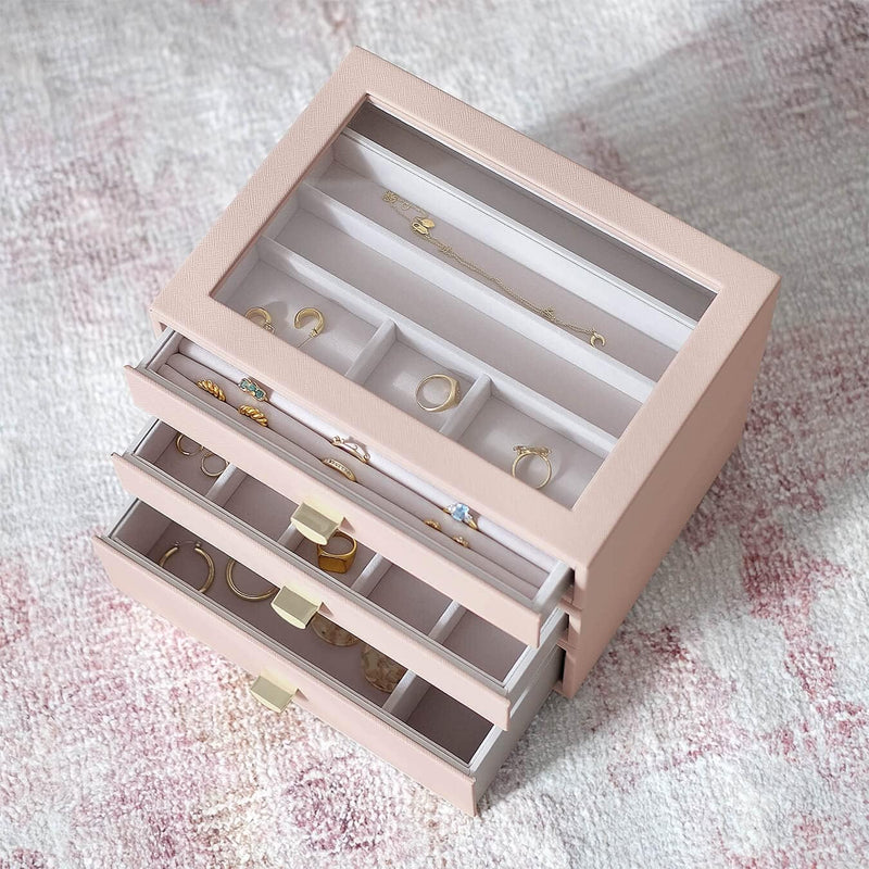 Stackers Blush Classic Jewellery Box - Set of 3 (with drawers) Blush Pink, Blush Pink