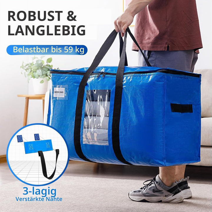 TAILI Extra Grosse Umzugstasche, 2 PCS Aufbewahrungstaschen mit Reissverschluss, Robuste blau zur Au