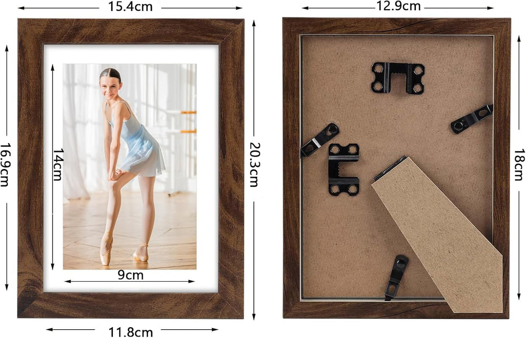 EXYGLO 4er-Set Bilderrahmen 10x15 CM, Braune Rustikale Fotorahmen für 15x10 Fotos mit Passepartouts