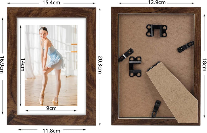 EXYGLO 4er-Set Bilderrahmen 10x15 CM, Braune Rustikale Fotorahmen für 15x10 Fotos mit Passepartouts