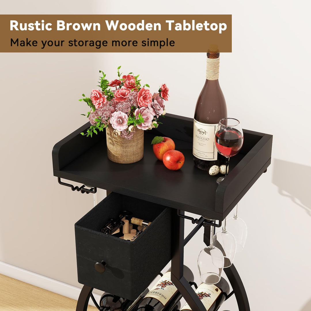 IBUYKE Weinregal Freistehend für 15 Flaschen,Flaschenregal mit Glashaltern und Speicher Schublade,Mi