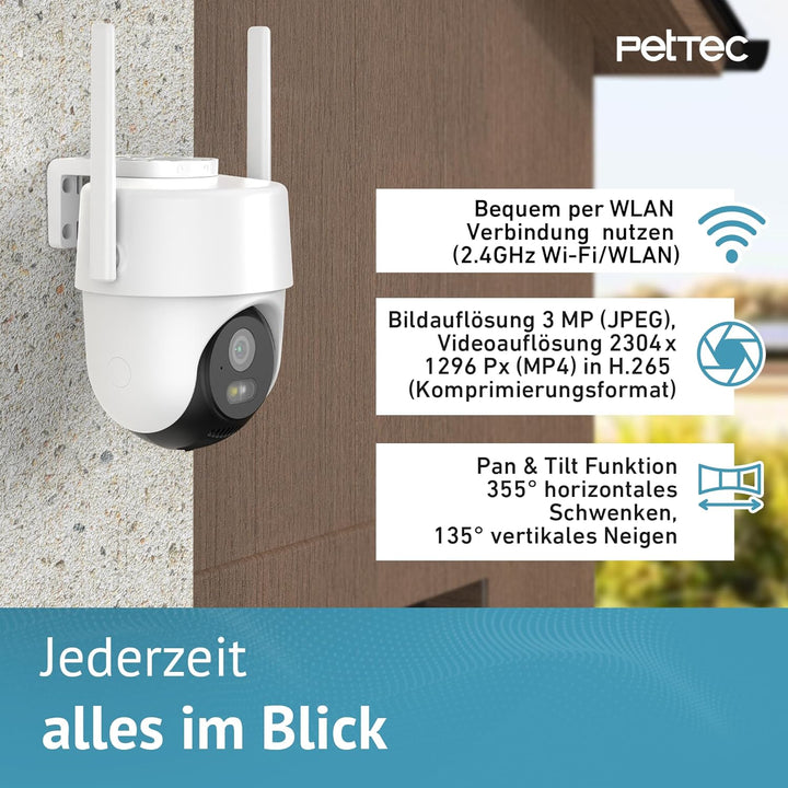 PetTec - Pet Cam Free'n 360 Überwachungskamera Wi-Fi/WLAN 2.4GHz mit Akku & Pan&Tilt Funktion [OHNE