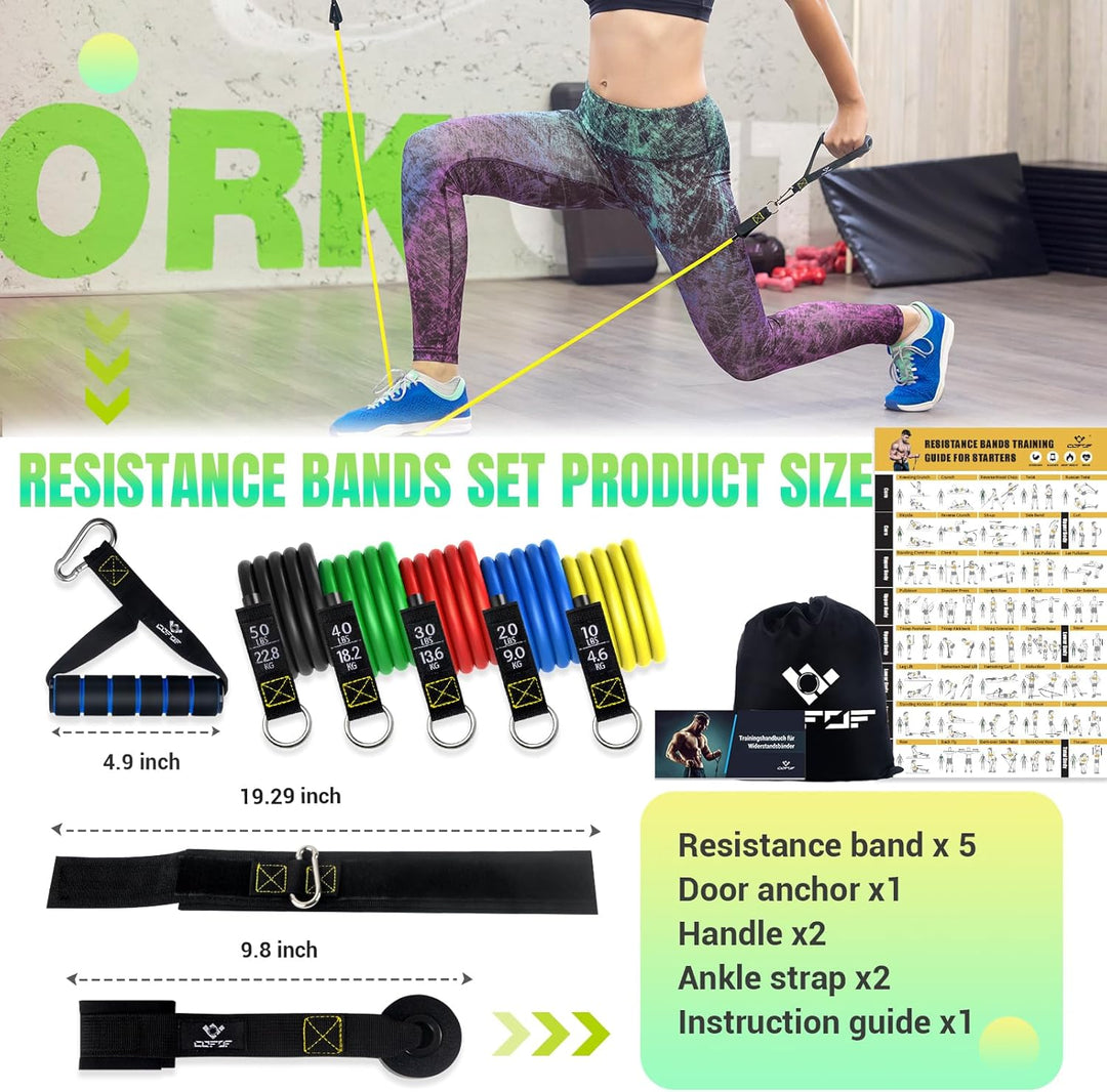 Resistance Bands Widerstandsbänder Set, 5 Fitnessbänder Expander Tube Bands, Fitnessband mit Grossem