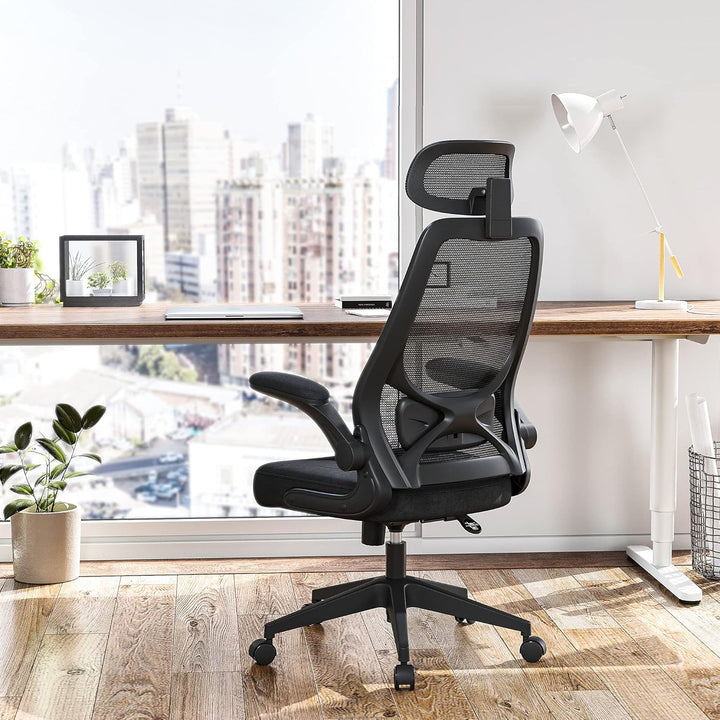 SONGMICS Bürostuhl, ergonomischer Stuhl, Drehstuhl, verstellbare Armlehnen und Kopfstütze, aus atmun