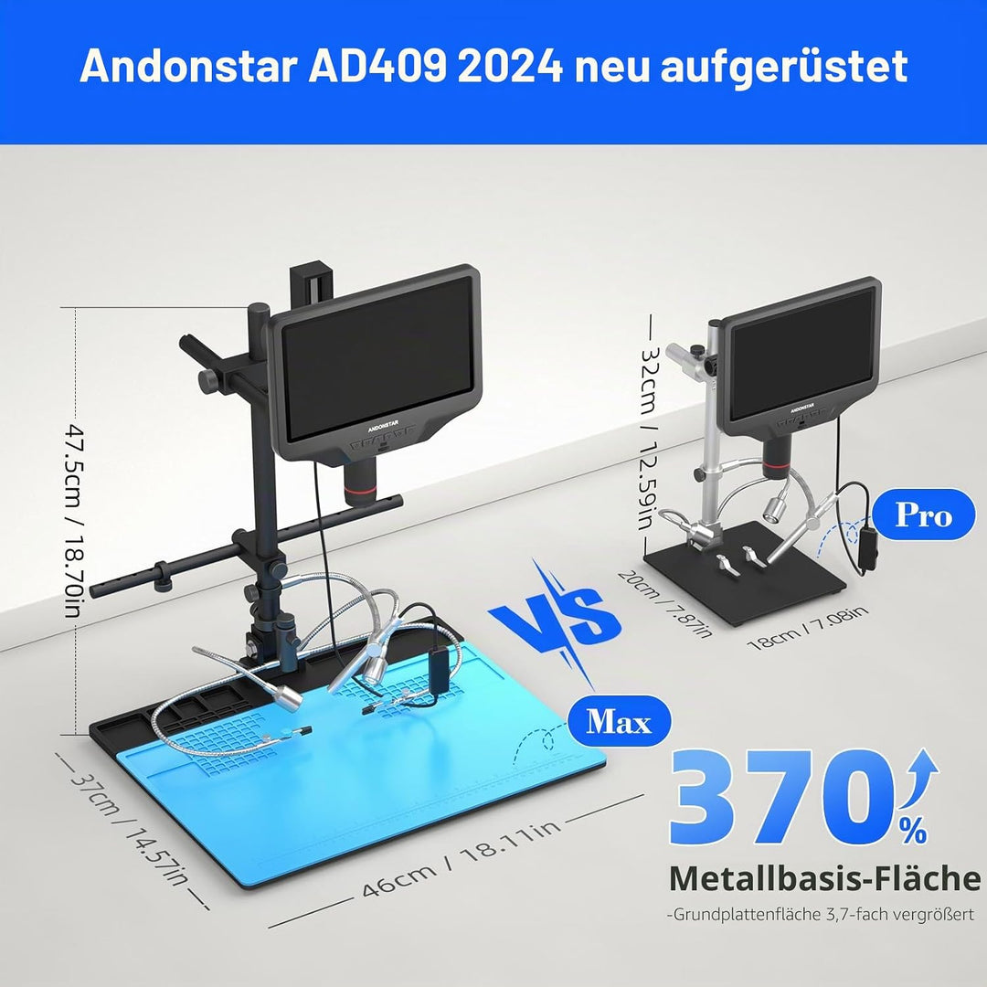 Andonstar AD409 Max HDMI Digitalmikroskop mit Lötstation, Endoskop, 10,1 Zoll LCD-Bildschirm, 300X U