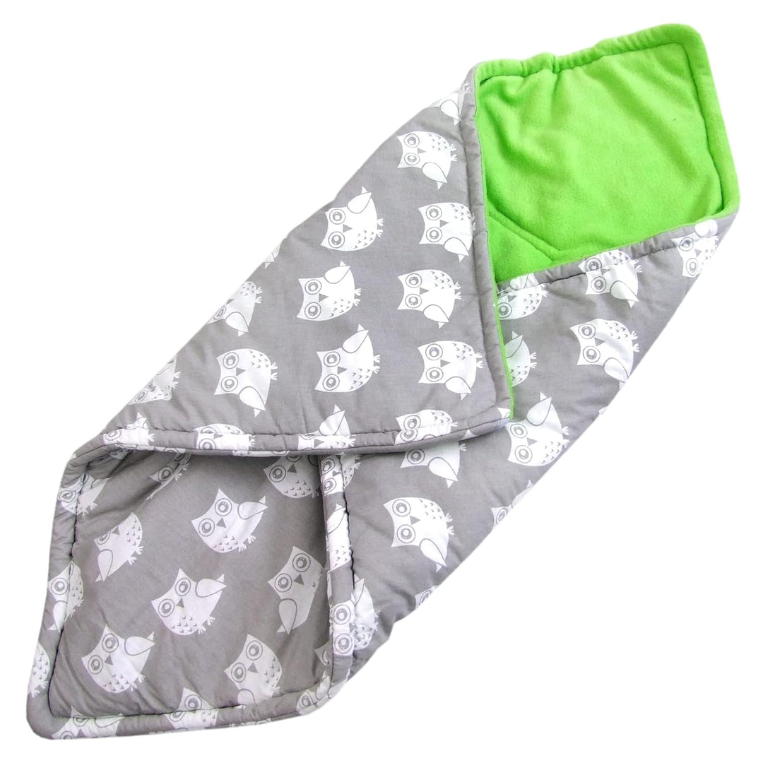 BAMBINIWELT Einschlagdecke Babydecke Decke für Babyschale Kinderwagen mit Fleece universal (Eule grü