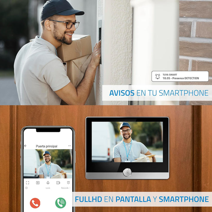 NIVIAN WiFi Digital Peephole – Full-HD-Videokamera mit Akku und Türklingel, Zwei-Wege-Audio, PIR-Erk
